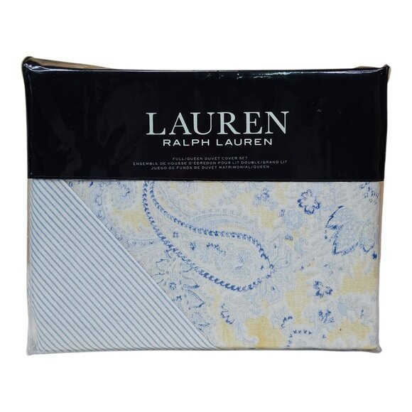 Lauren Ralph Lauren Marisa Full/Queen Duvet Cover Set 92x96" Blue Yellow Paisley - Picture 1 of 11